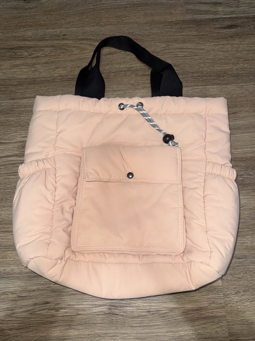 Summer & Rose Puffer Tote Bag Blush Pink Quilted Drawstring Gym Travel